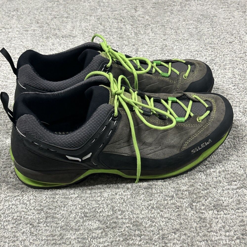 Salewa Mountain Trainer Hiking Shoes Mens 13 Black Gray Suede Vibram *No Insoles